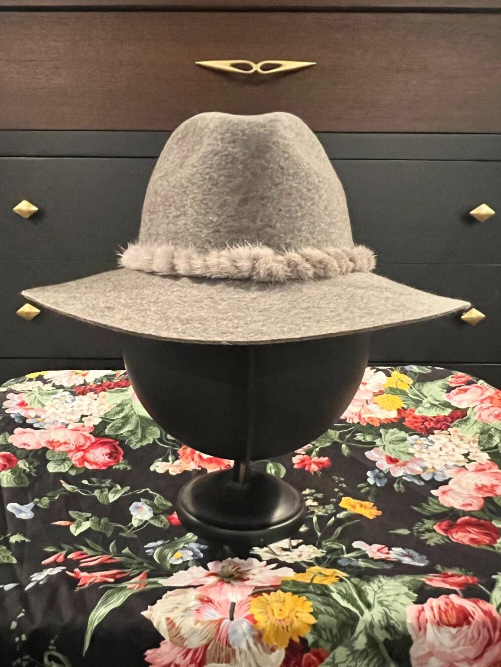 Eugenia Kim Georgina Wool Fedora Heather Gray Fur Band M NWT